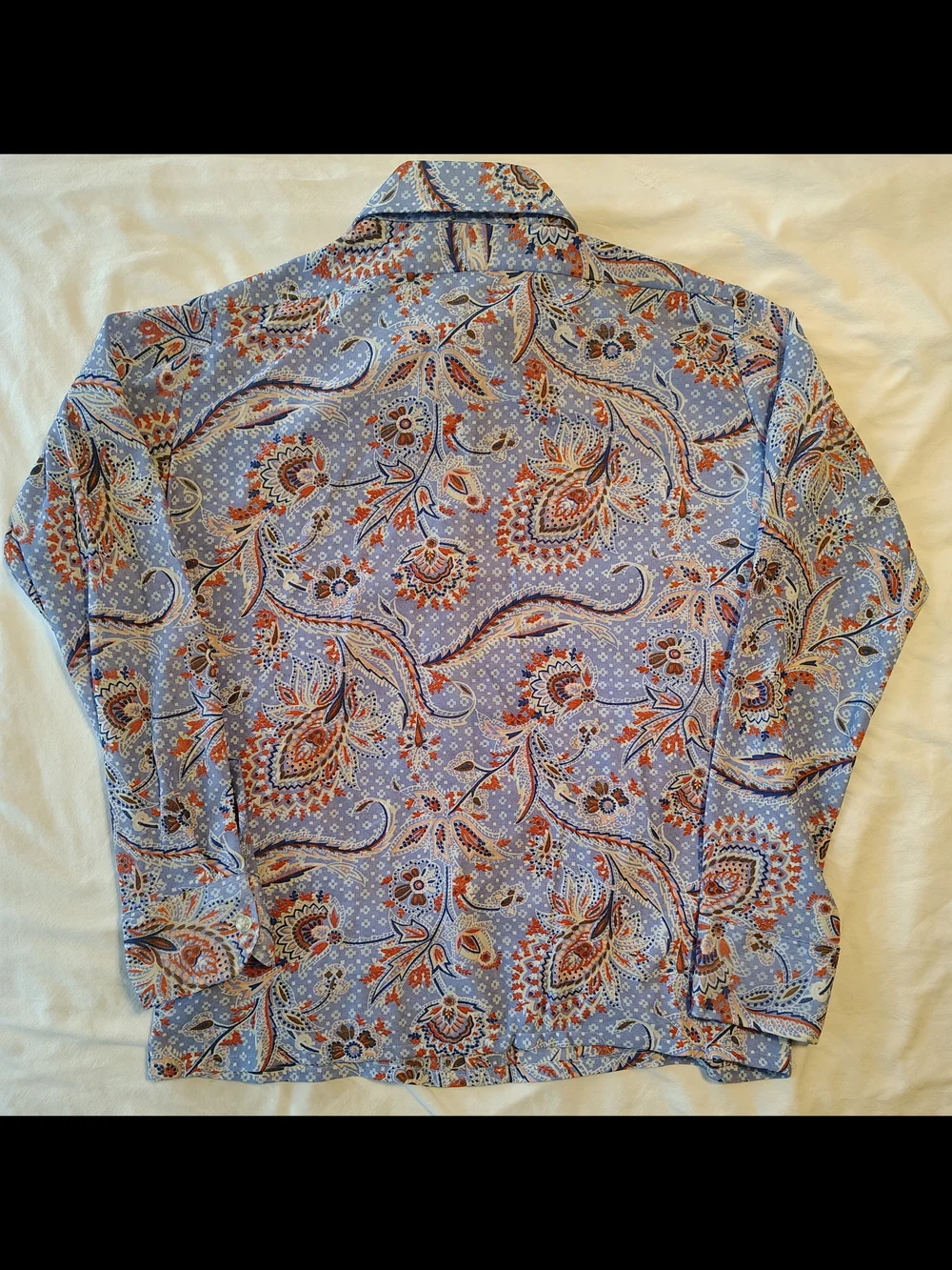 Lucien Piccard 1970's Men’s Blue Paisley Butterfly Collar Disco Shirt Size M - Picture 8 of 10